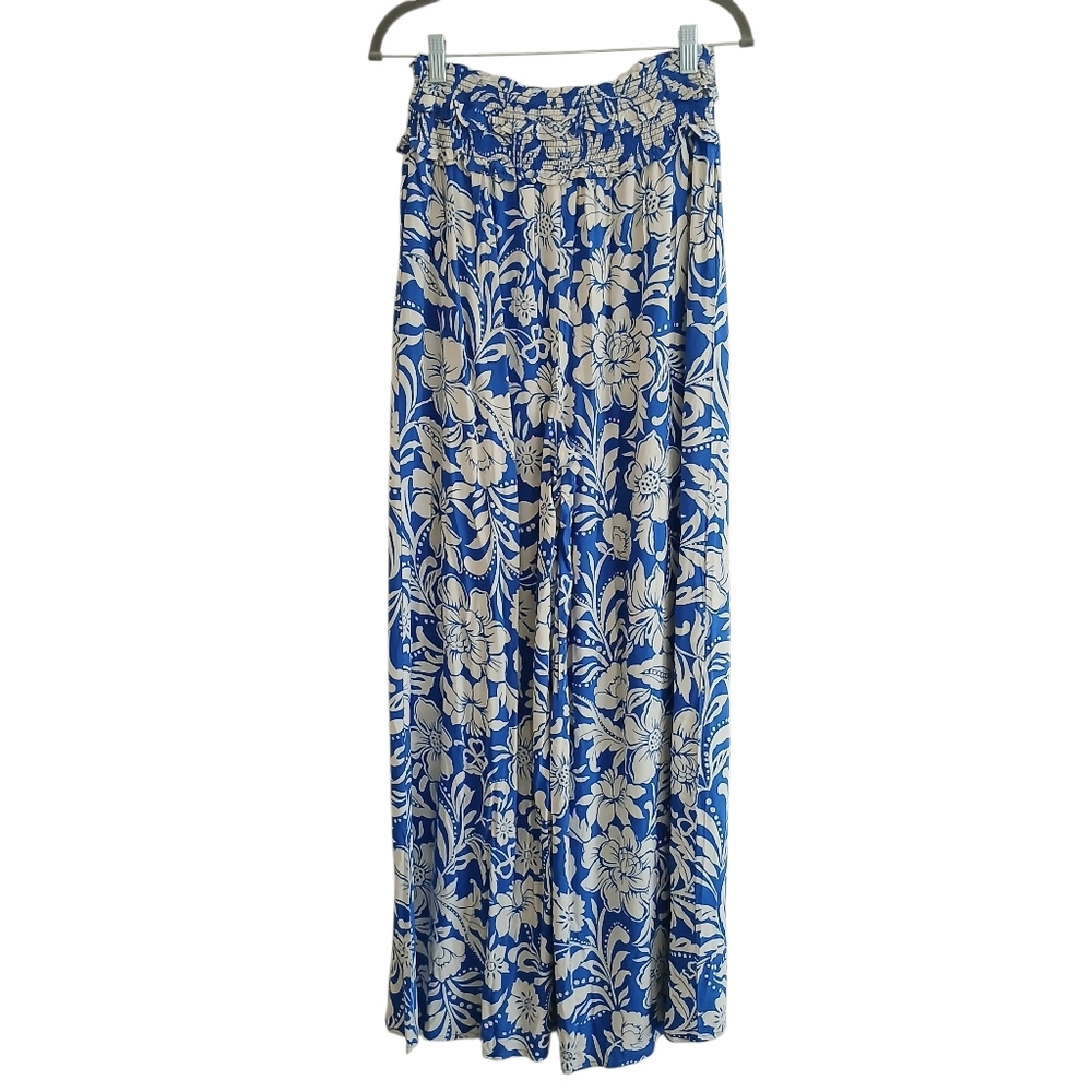 Patrons Of Peace Wide Leg Tropical Palazzo Pant Set Women's M Smocked Vacation